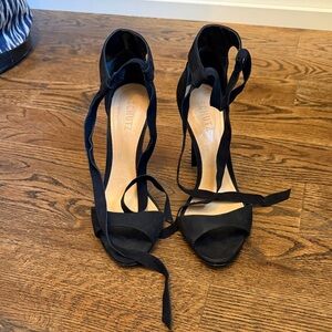 SCHUTZ Black Suede Lace-Up Stiletto Sandals